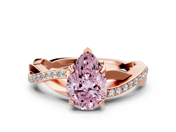 Rose gold Fancy Pink Pear  Cut Diamond Twisted Band Engagement Ring with Prong Setting