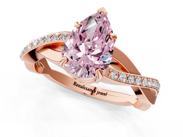 Rose gold Fancy Pink Pear  Cut Diamond Twisted Band Engagement Ring with Prong Setting