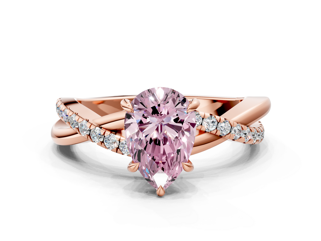Rose gold Fancy Pink Pear  Cut Diamond Twisted Band with Pavé Setting and Four-Prong Setting_20