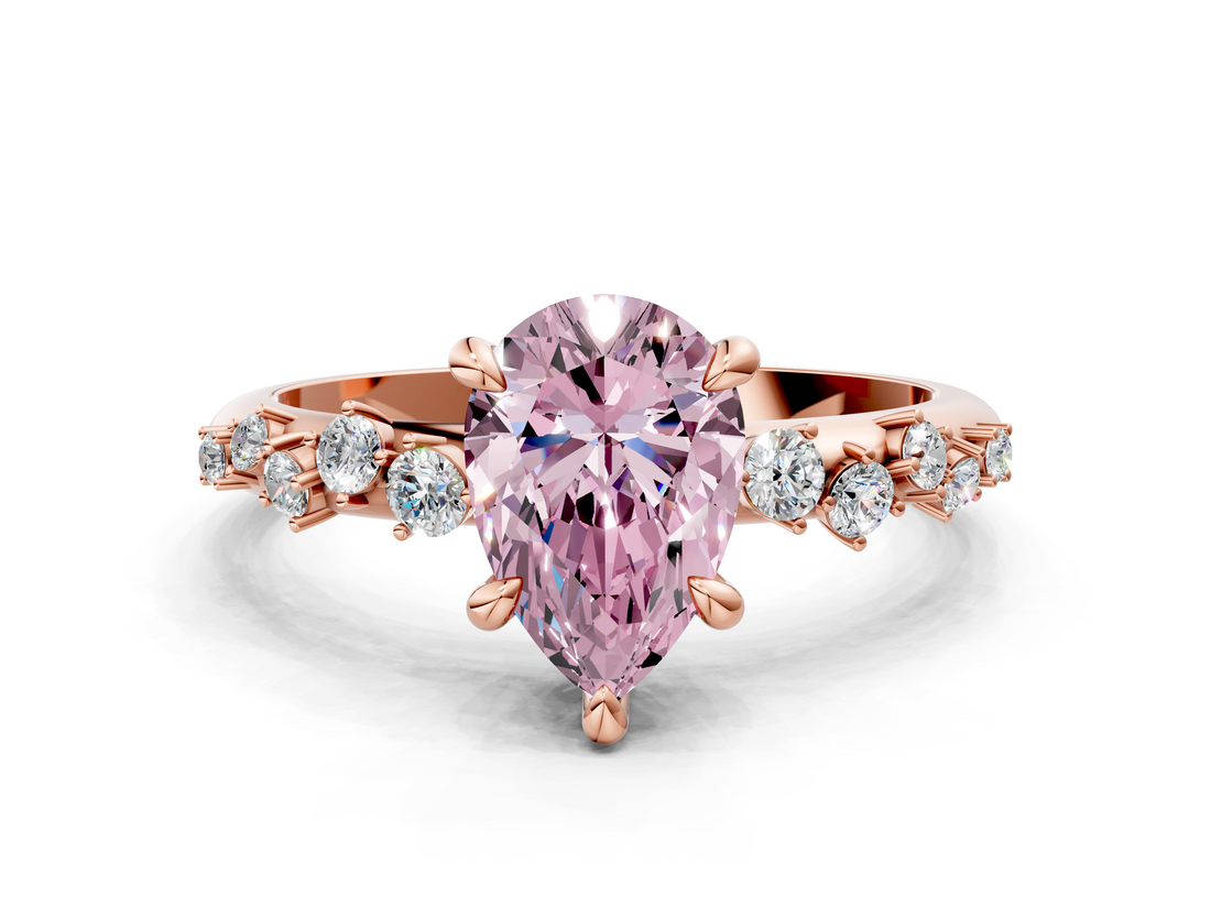 Rose gold Fancy Pink Pear  Cut Diamond Vine Band with Four-Prong Setting_54