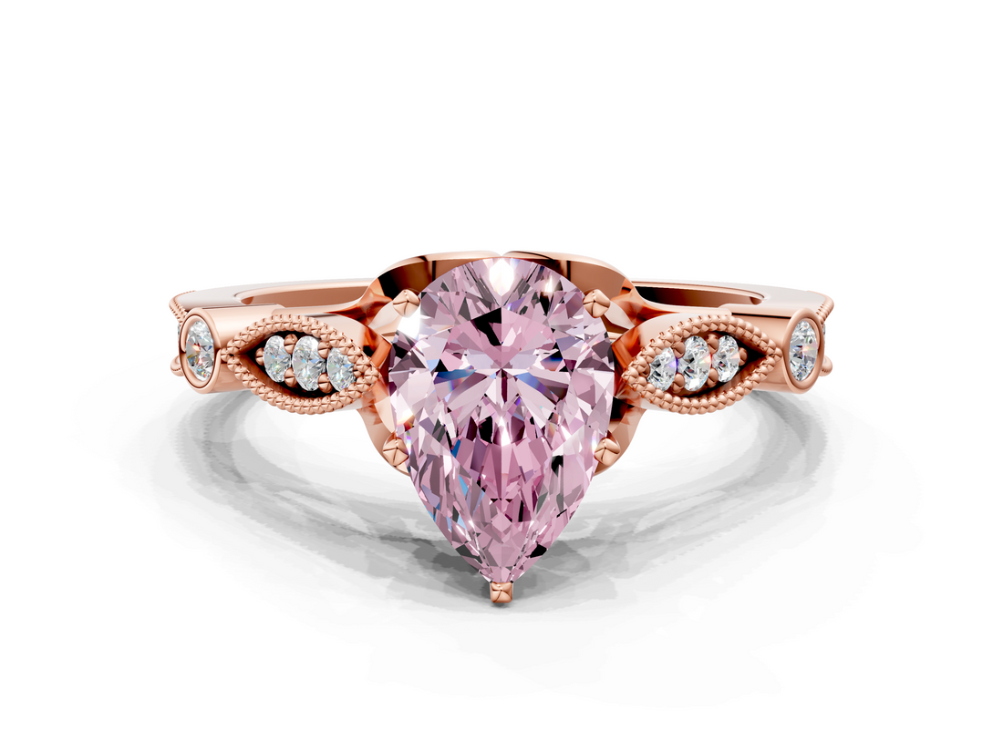 Rose gold Fancy Pink Pear  Cut Diamond with Milgrain Marquise and Bezel Accents on a Solitaire Band with Prong Setting_213