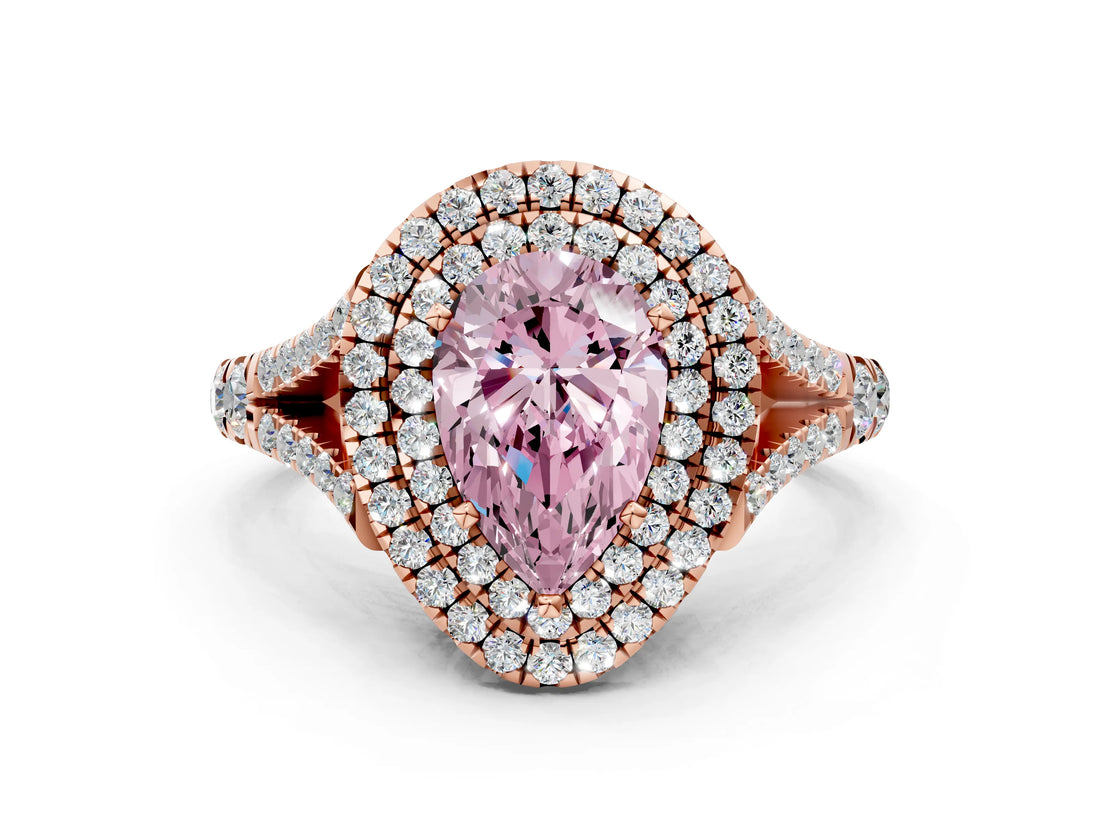 Rose gold Fancy Pink Pear  Cut Double Halo Split Shank Diamond Ring with Prong Setting_50