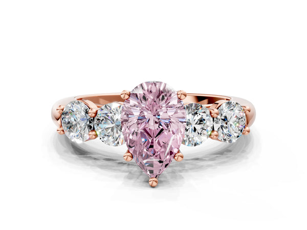 Rose gold Fancy Pink Pear  Cut Five-Stone Prong Set Diamond Ring with Classic Band