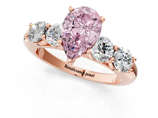 Rose gold Fancy Pink Pear  Cut Five-Stone Prong Set Diamond Ring with Classic Band