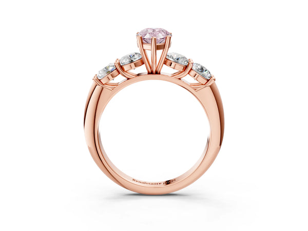 Rose gold Fancy Pink Pear  Cut Five-Stone Prong Set Diamond Ring with Classic Band