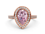 Rose gold Fancy Pink Pear Cut Halo Bezel Diamond Pave Band Ring