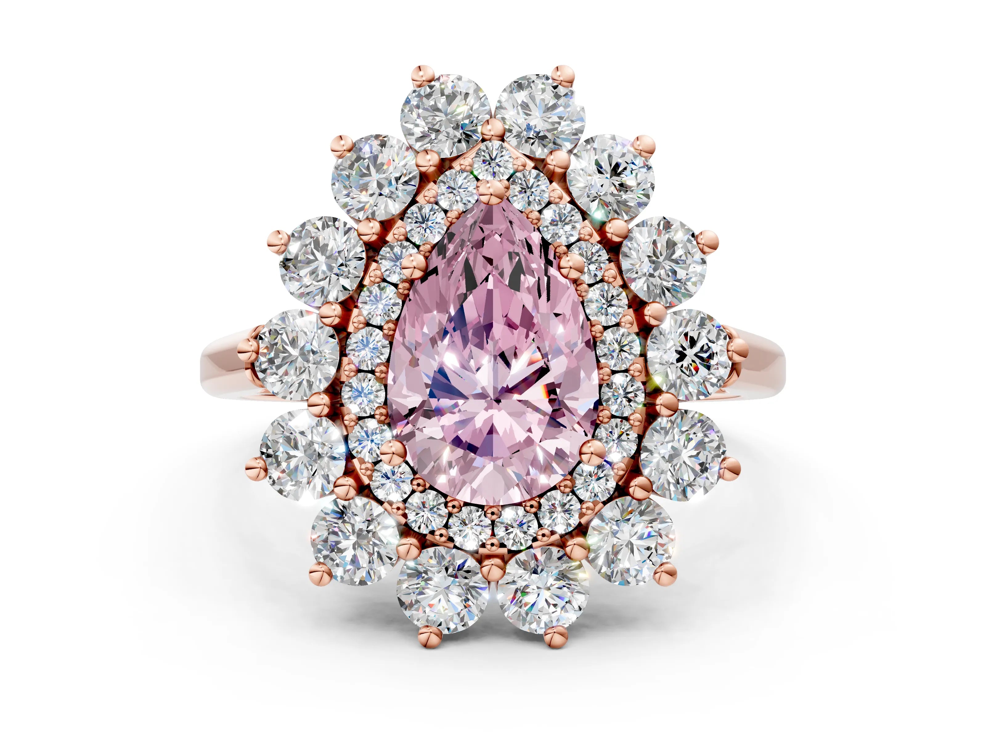 Rose gold Fancy Pink Pear Cut Halo Cluster Diamond Ring with Pave Band and Four-Prong Setting_12