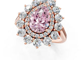 Rose gold Fancy Pink Pear Cut Halo Cluster Diamond Ring with Pave Band and Four-Prong Setting_13