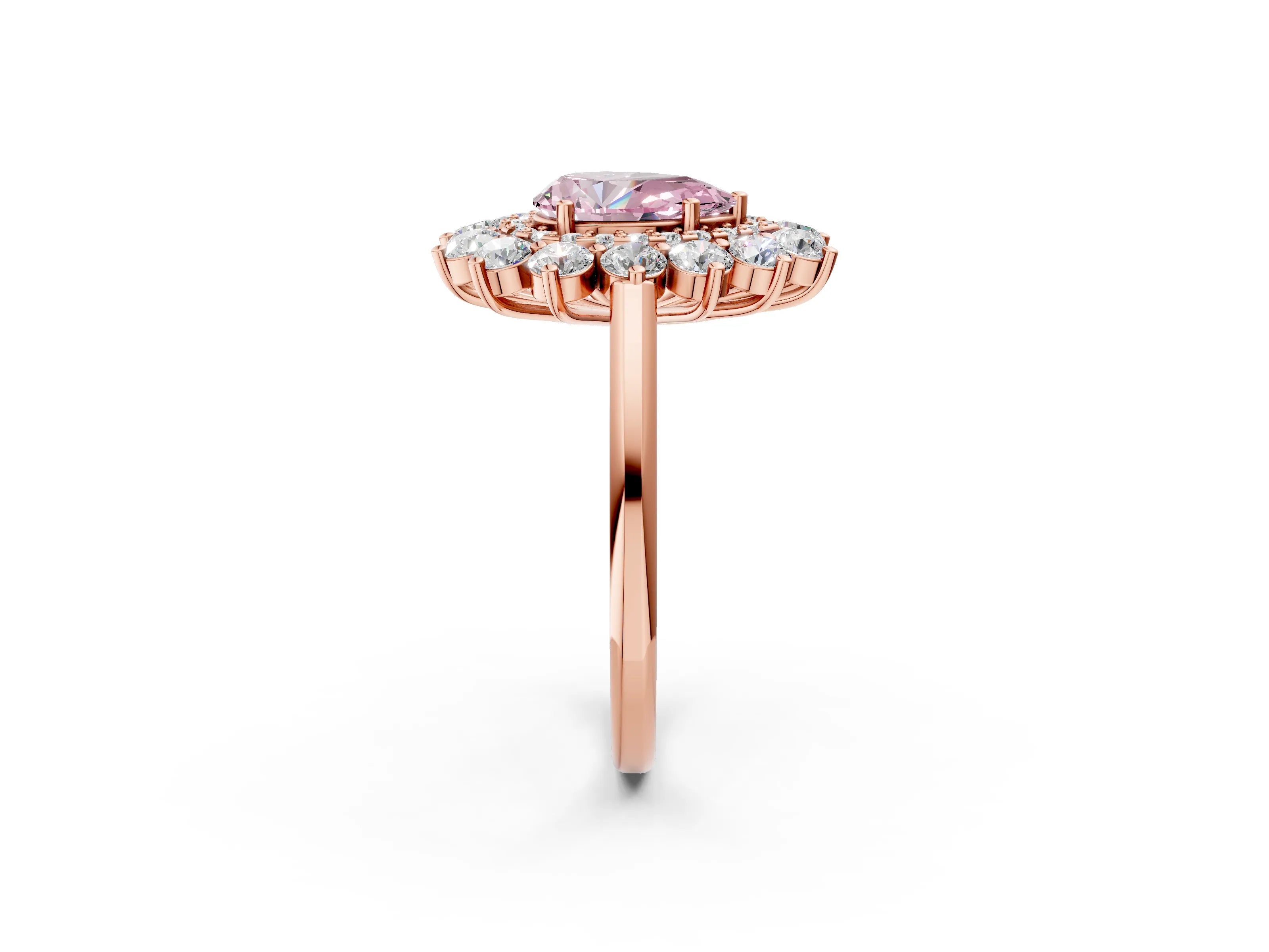 Rose gold Fancy Pink Pear Cut Halo Cluster Diamond Ring with Pave Band and Four-Prong Setting_14