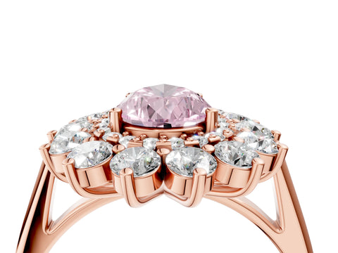 Rose gold Fancy Pink Pear Cut Halo Cluster Diamond Ring with Pave Band and Four-Prong Setting_16