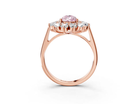 Rose gold Fancy Pink Pear Cut Halo Cluster Diamond Ring with Pave Band and Four-Prong Setting_3