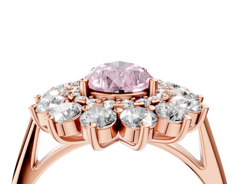 Rose gold Fancy Pink Pear Cut Halo Cluster Diamond Ring with Pave Band and Four-Prong Setting_4