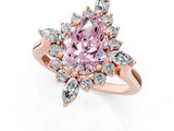 Rose gold Fancy Pink Pear Cut Halo Diamond Cluster Ring with Marquise and Round Stones on a White Gold Band with Prong Setting_1