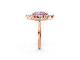 Rose gold Fancy Pink Pear Cut Halo Diamond Cluster Ring with Marquise and Round Stones on a White Gold Band with Prong Setting_2