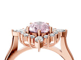 Rose gold Fancy Pink Pear Cut Halo Diamond Cluster Ring with Marquise and Round Stones on a White Gold Band with Prong Setting_4