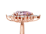 Rose gold Fancy Pink Pear Cut Halo Diamond Cluster Ring with Marquise and Round Stones on a White Gold Band with Prong Setting_5
