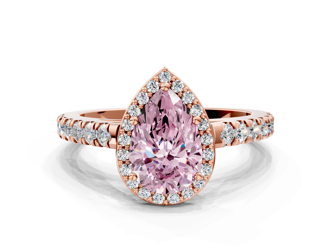 Rose gold Fancy Pink Pear  Cut Halo Diamond Engagement Ring with Pave Band and Four-Prong Setting_28