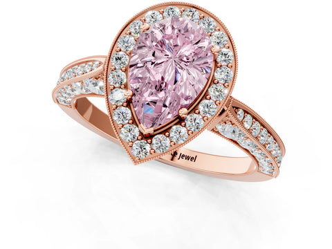 Rose gold Fancy Pink Pear Cut Halo Diamond Engagement Ring with Split Shank Band and Four-Prong Setting_1