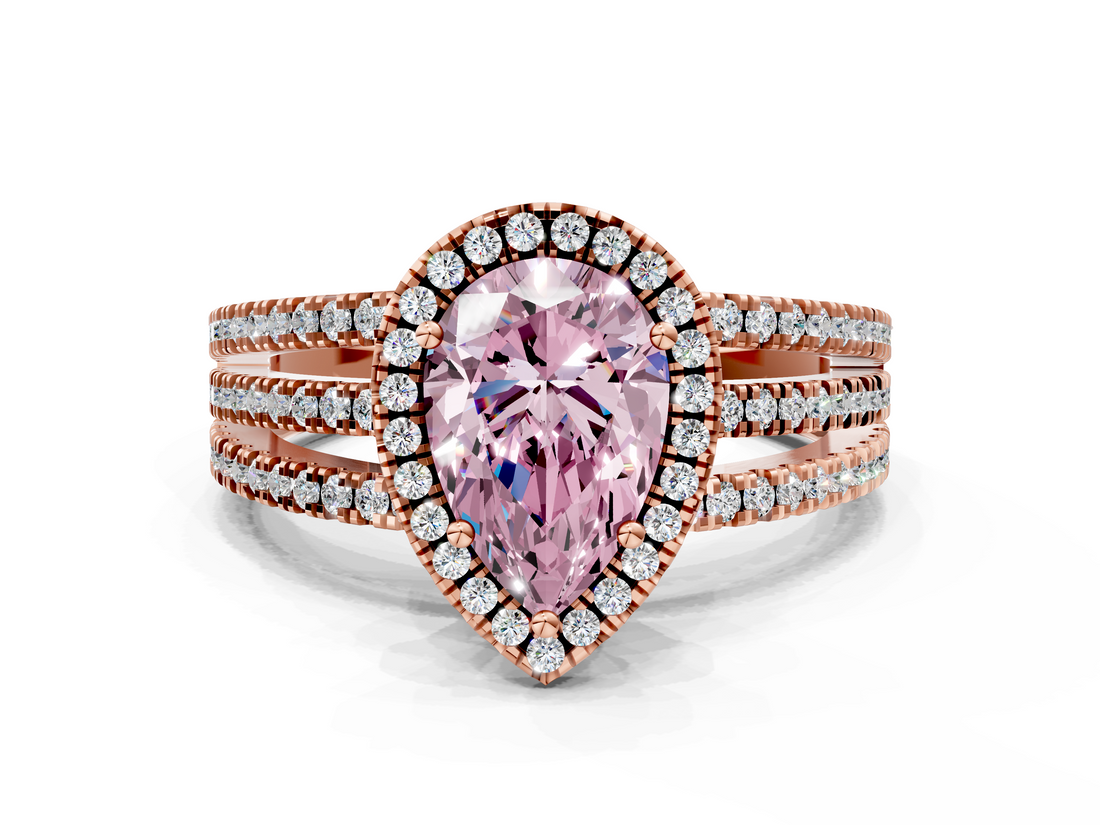 Rose gold Fancy Pink Pear  Cut Halo Diamond Engagement Ring with Split Shank and Four-Prong Setting_20