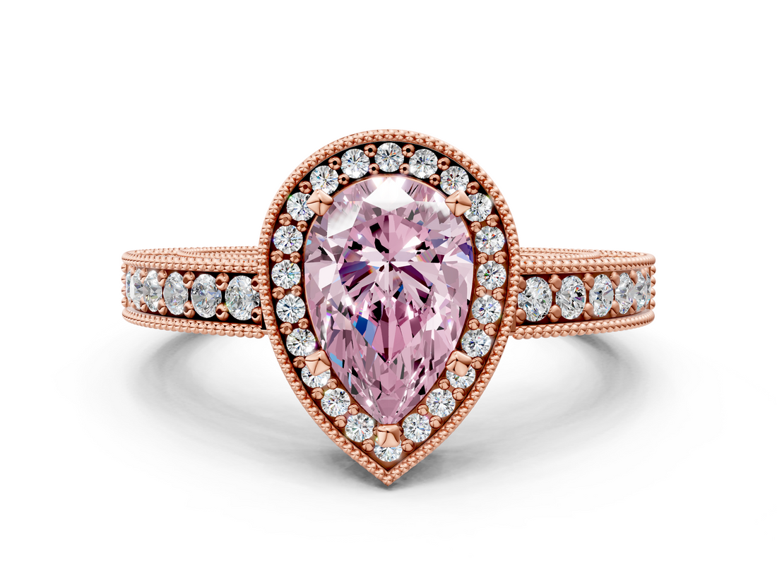Rose gold Fancy Pink Pear  Cut Halo Diamond Pave Band Ring with Four-Prong Setting_45