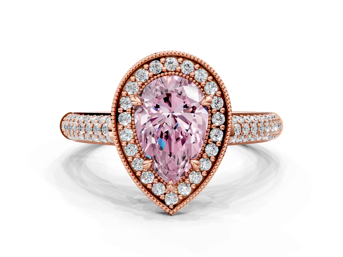 Rose gold Fancy Pink Pear  Cut Halo Diamond Pave Band with Four-Prong Setting_36