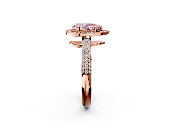 Rose gold Fancy Pink Pear  Cut Halo Diamond Pave Band with Four-Prong Setting