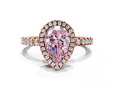 Rose gold Fancy Pink Pear Cut Halo Diamond Pave Band with Prong Setting