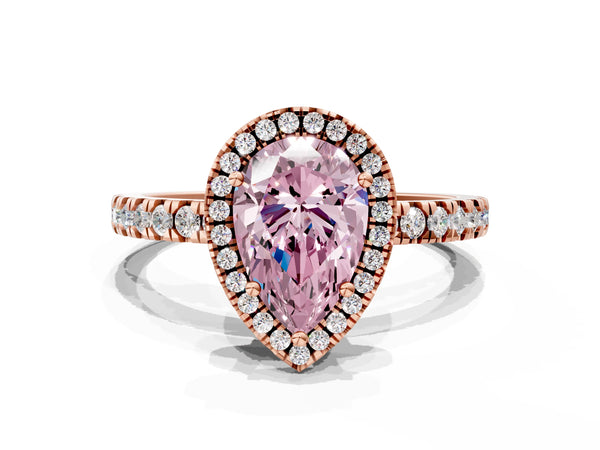 Rose gold Fancy Pink Pear Cut Halo Diamond Pave Band with Prong Setting