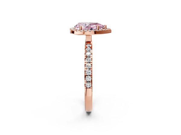Rose gold Fancy Pink Pear Cut Halo Diamond Pave Band with Prong Setting