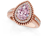 Rose gold Fancy Pink Pear Cut Halo Diamond Ring with Beaded Split Shank and Four-Prong Setting_1