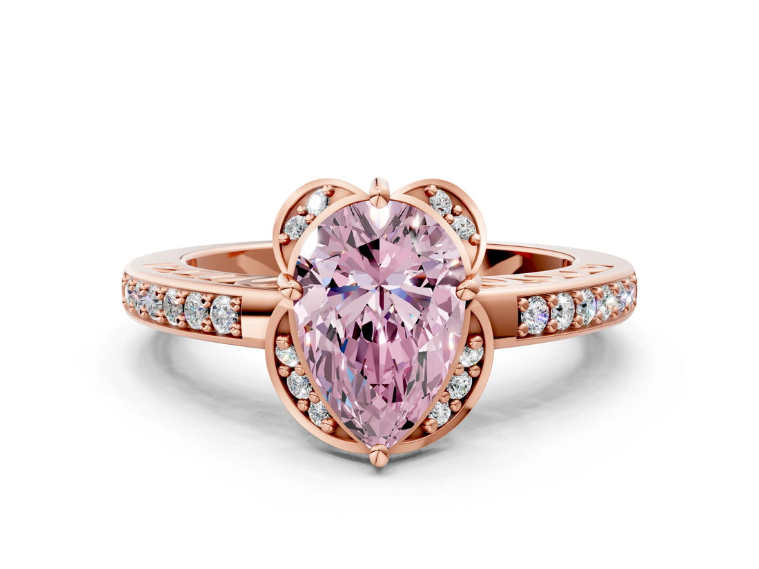Rose gold Fancy Pink Pear  Cut Halo Diamond Ring with Channel Set Band and Four-Prong Setting_31