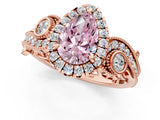 Rose gold Fancy Pink Pear Cut Halo Diamond Ring with Milgrain and Bezel Accents on a Split Shank Band_13