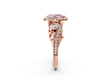 Rose gold Fancy Pink Pear Cut Halo Diamond Ring with Milgrain and Bezel Accents on a Split Shank Band_14