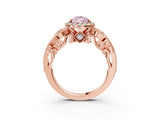 Rose gold Fancy Pink Pear Cut Halo Diamond Ring with Milgrain and Bezel Accents on a Split Shank Band_15