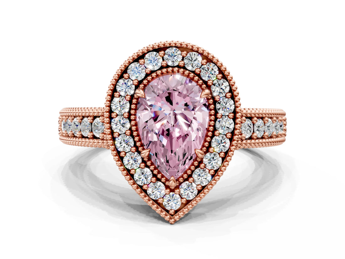 Rose gold Fancy Pink Pear  Cut Halo Diamond Ring with Pavé Band and Four-Prong Setting_118