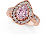 Rose gold Fancy Pink Pear  Cut Halo Diamond Ring with Pavé Band and Four-Prong Setting_119