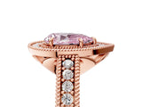 Rose gold Fancy Pink Pear  Cut Halo Diamond Ring with Pavé Band and Four-Prong Setting_123
