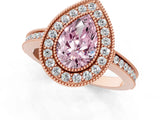 Rose gold Fancy Pink Pear  Cut Halo Diamond Ring with Pavé Band and Milgrain Prong Setting_33
