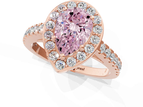 Rose gold Fancy Pink Pear Cut Halo Diamond Ring with Pavé Band and Three-Prong Setting_1