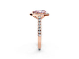 Rose gold Fancy Pink Pear Cut Halo Diamond Ring with Pavé Band and Three-Prong Setting_2
