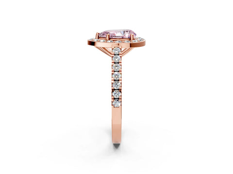 Rose gold Fancy Pink Pear Cut Halo Diamond Ring with Pavé Band and Three-Prong Setting_2