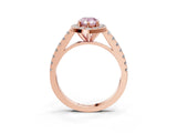 Rose gold Fancy Pink Pear Cut Halo Diamond Ring with Pavé Band and Three-Prong Setting_3