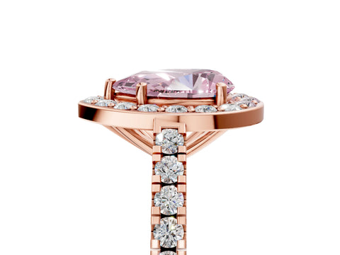 Rose gold Fancy Pink Pear Cut Halo Diamond Ring with Pavé Band and Three-Prong Setting_5