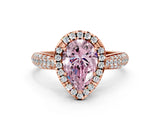 Rose gold Fancy Pink Pear Cut Halo Diamond Ring with Pavé Band