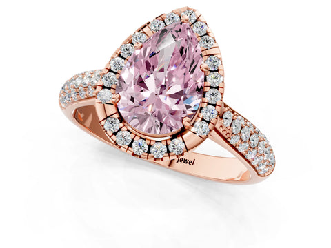 Rose gold Fancy Pink Pear Cut Halo Diamond Ring with Pavé Band_1