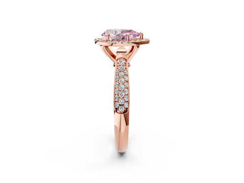 Rose gold Fancy Pink Pear Cut Halo Diamond Ring with Pavé Band_2