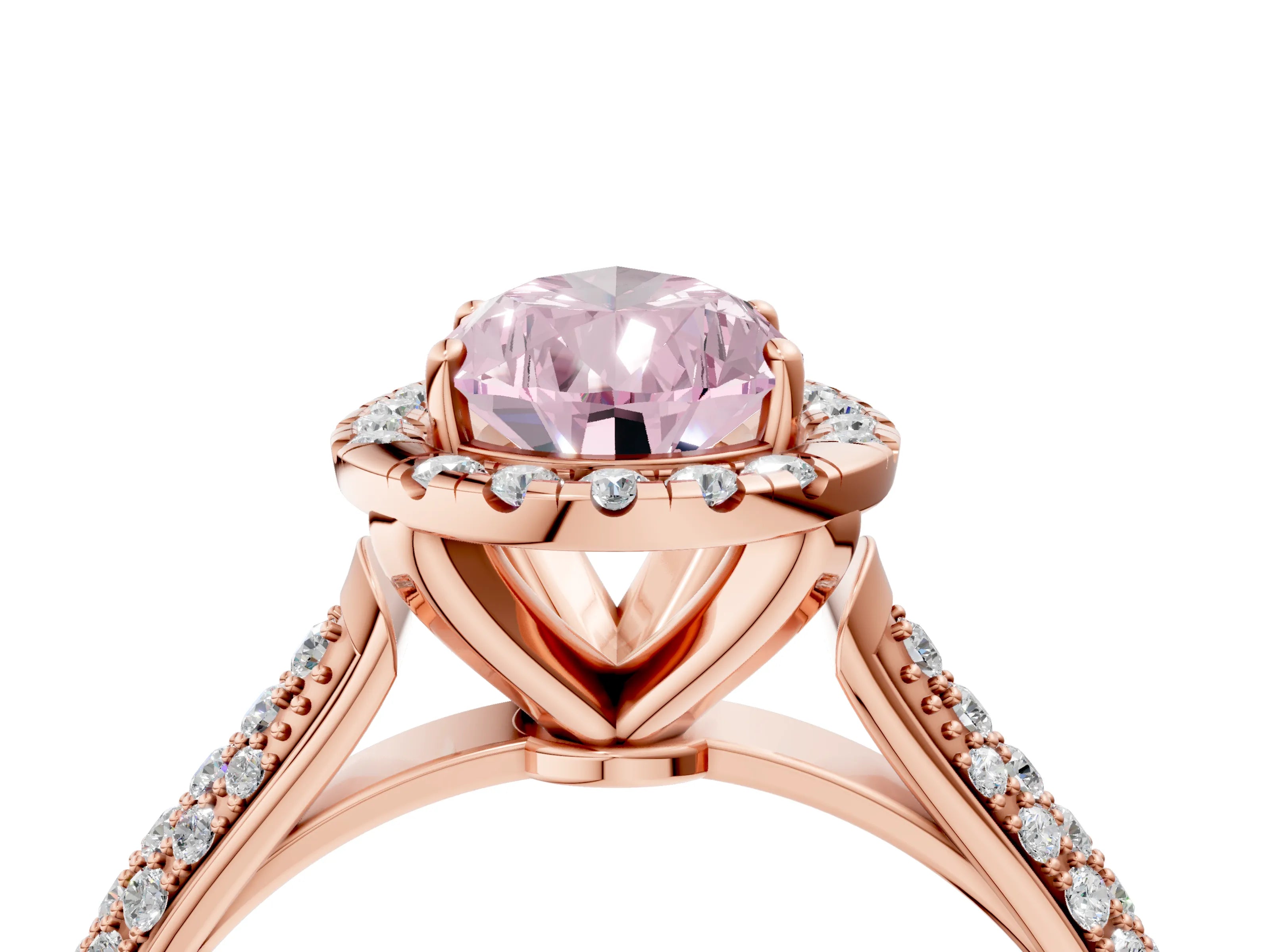 Rose gold Fancy Pink Pear Cut Halo Diamond Ring with Pavé Band_4