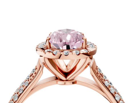 Rose gold Fancy Pink Pear Cut Halo Diamond Ring with Pavé Band_4
