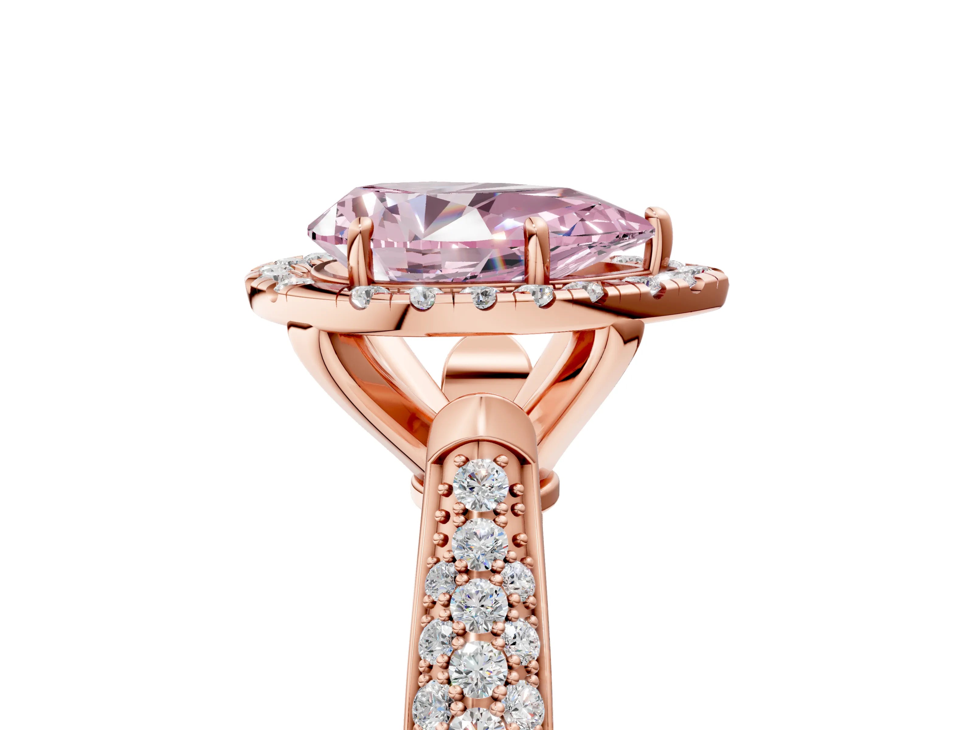Rose gold Fancy Pink Pear Cut Halo Diamond Ring with Pavé Band_5