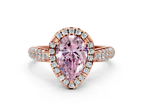 Rose gold Fancy Pink Pear Cut Halo Diamond Ring with Pavé Band